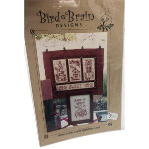 Embroidery Pattern Home Sweet Home Red Work Wall Hanging Bird Brain Designs